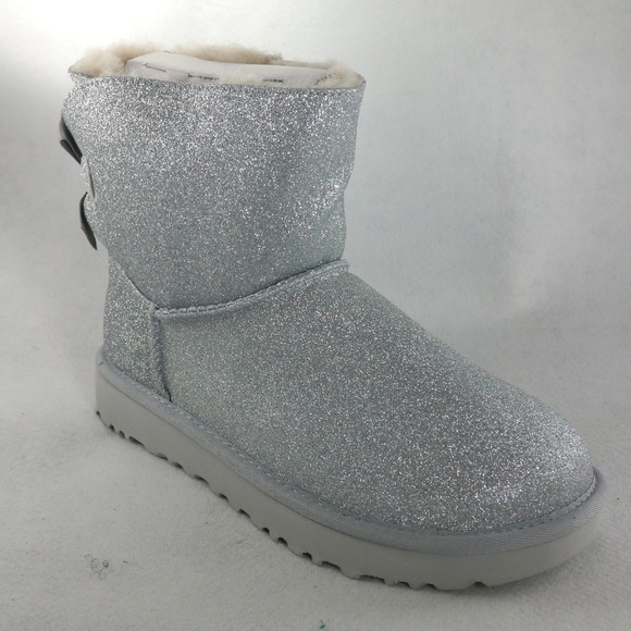 UGG Womens Mini Bailey Bow Silver Sparkle PAIR Boots NEW Sz 6 - Picture 4 of 8